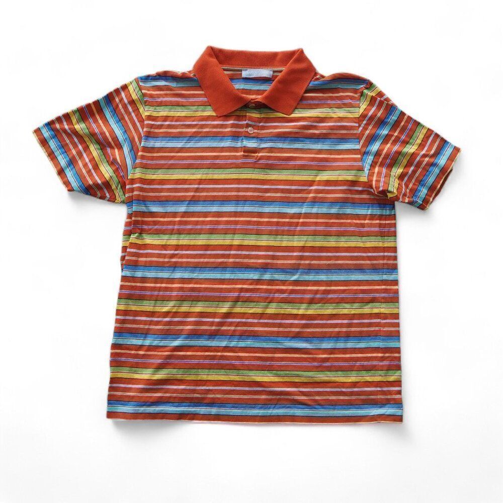 Enrico Coveri‎ Tricot Vintage 90s Multicolor Stripped Short Sleeve Polo Women XL
